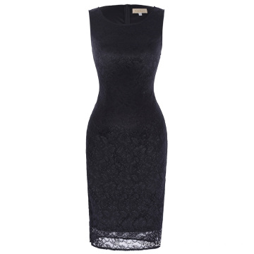 Kate Kasin Womens Ladies Slim Fit Sleeveless Cuello cuello Hips-Wrapped Bodycon Negro vestido de encaje KK000431-1